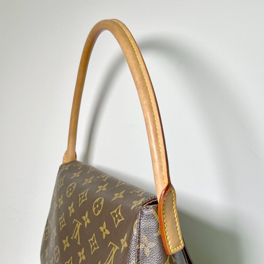 LV looping bag啡色老花皮革側肩孭揹單肩包手袋古董袋 日出中古vintage-10