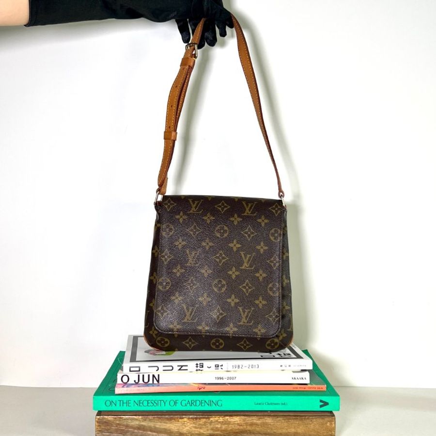 LV Monogram Musette Salsa 王菲包 啡色老花肩背側背斜孭包古董袋 日出中古二手vintage-0