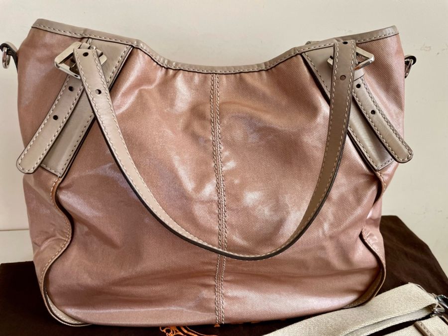 TOD’S  G-Bag 漆亮帆布肩背包 斜背包 手提包 防水包 粉膚色-1