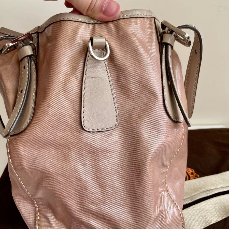 TOD’S  G-Bag 漆亮帆布肩背包 斜背包 手提包 防水包 粉膚色-4