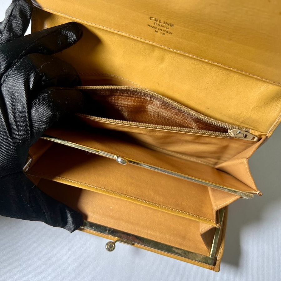 Celine啡色老花早期口金卡片套錢包長夾小手袋 Macadam Long Purse 日出中古二手vintage-3
