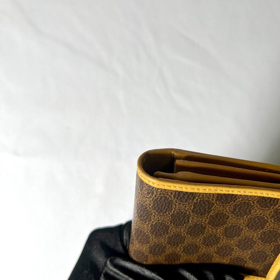 Celine啡色老花早期口金卡片套錢包長夾小手袋 Macadam Long Purse 日出中古二手vintage-5