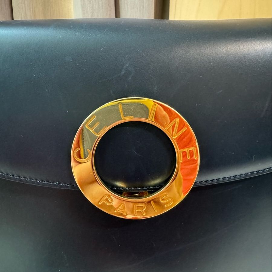 Celine vintage 深藍金環水桶肩背-13