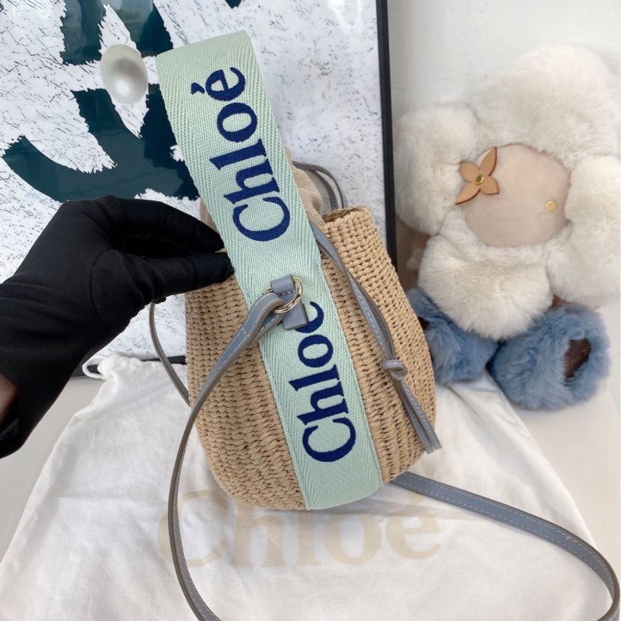 Chloe Small woody薄荷綠手提草編菜籃子-2