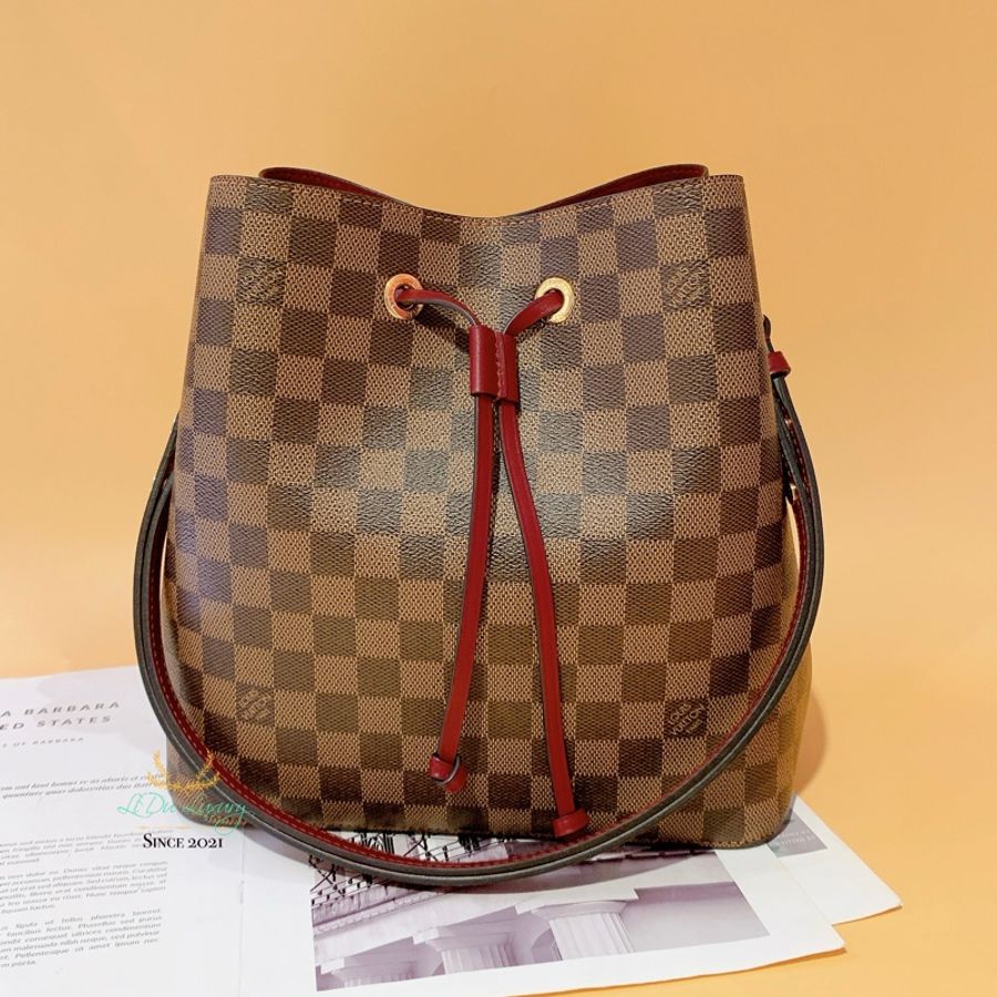 Louis Vuitton LV N40214 NéoNoé MM 咖啡格紋x酒紅色 水桶包-0