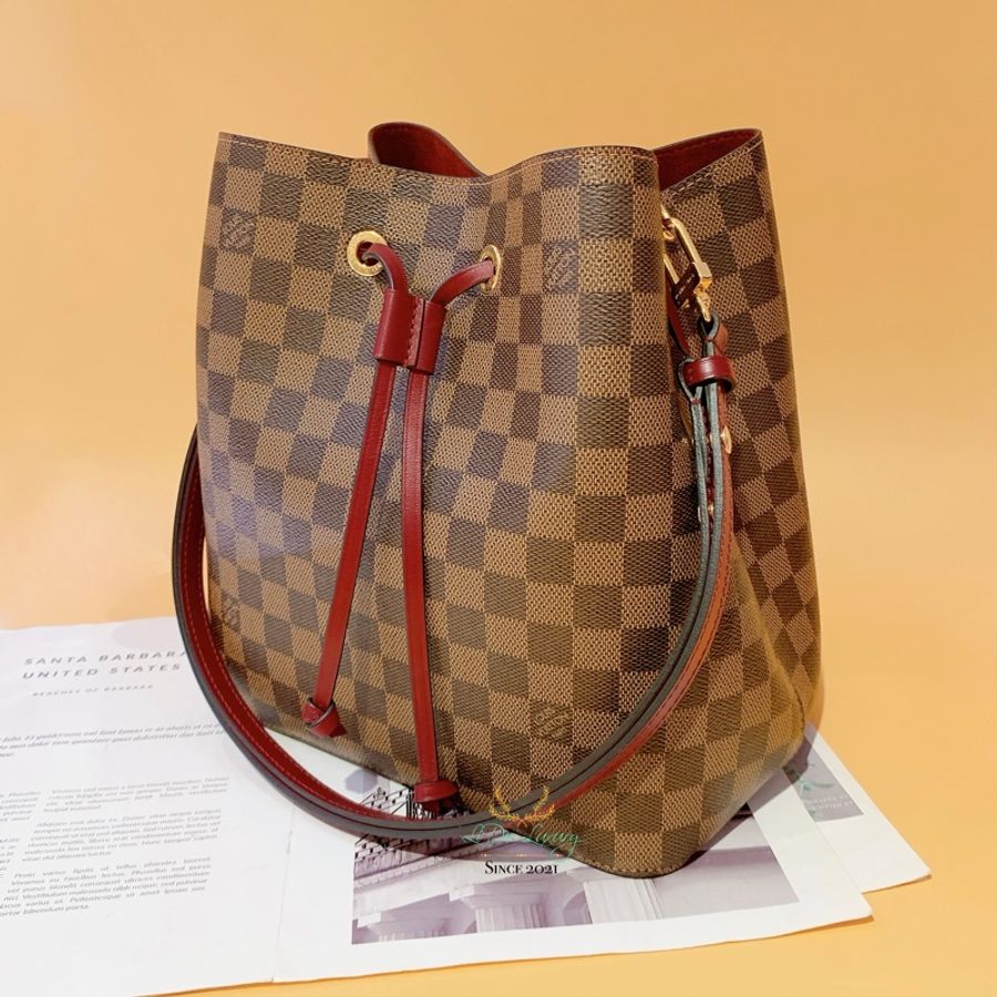 Louis Vuitton LV N40214 NéoNoé MM 咖啡格紋x酒紅色 水桶包-1