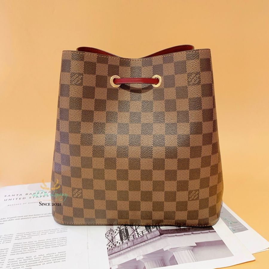 Louis Vuitton LV N40214 NéoNoé MM 咖啡格紋x酒紅色 水桶包-2