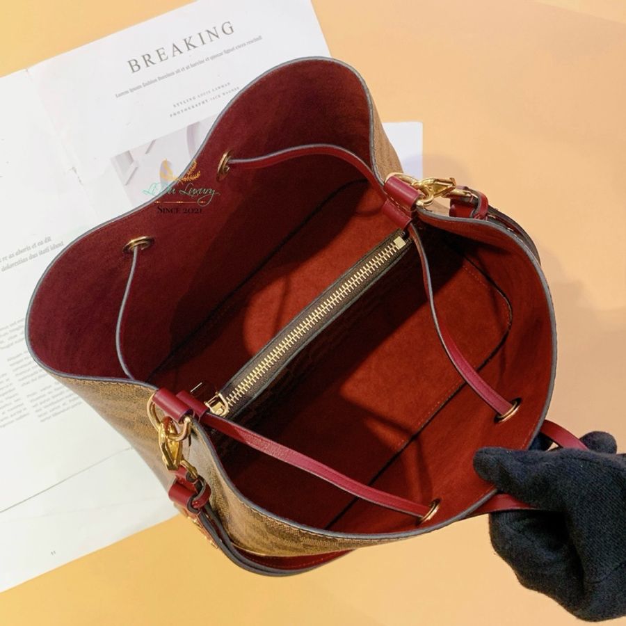 Louis Vuitton LV N40214 NéoNoé MM 咖啡格紋x酒紅色 水桶包-5