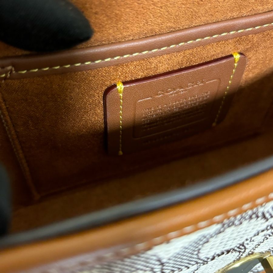 COACH STUDIO 19 緹花布老花LOGO拼接皮革/棕-5