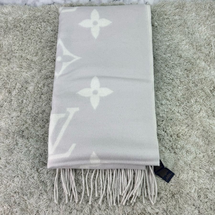 LV M78909 Reykjavik系列Monogram織花羊絨雙面針織圍巾 灰褐色-5