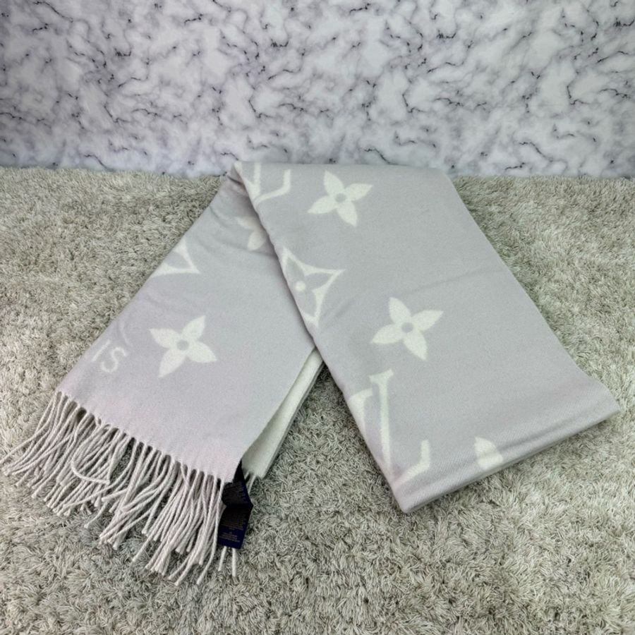 LV M78909 Reykjavik系列Monogram織花羊絨雙面針織圍巾 灰褐色-11