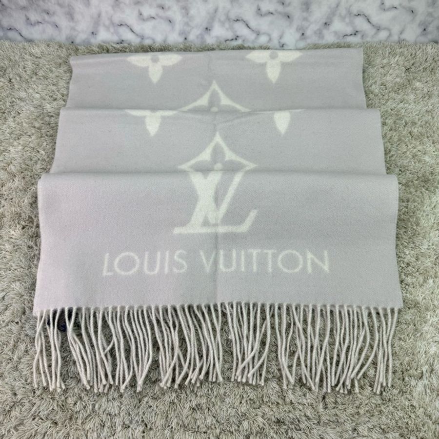 LV M78909 Reykjavik系列Monogram織花羊絨雙面針織圍巾 灰褐色-21