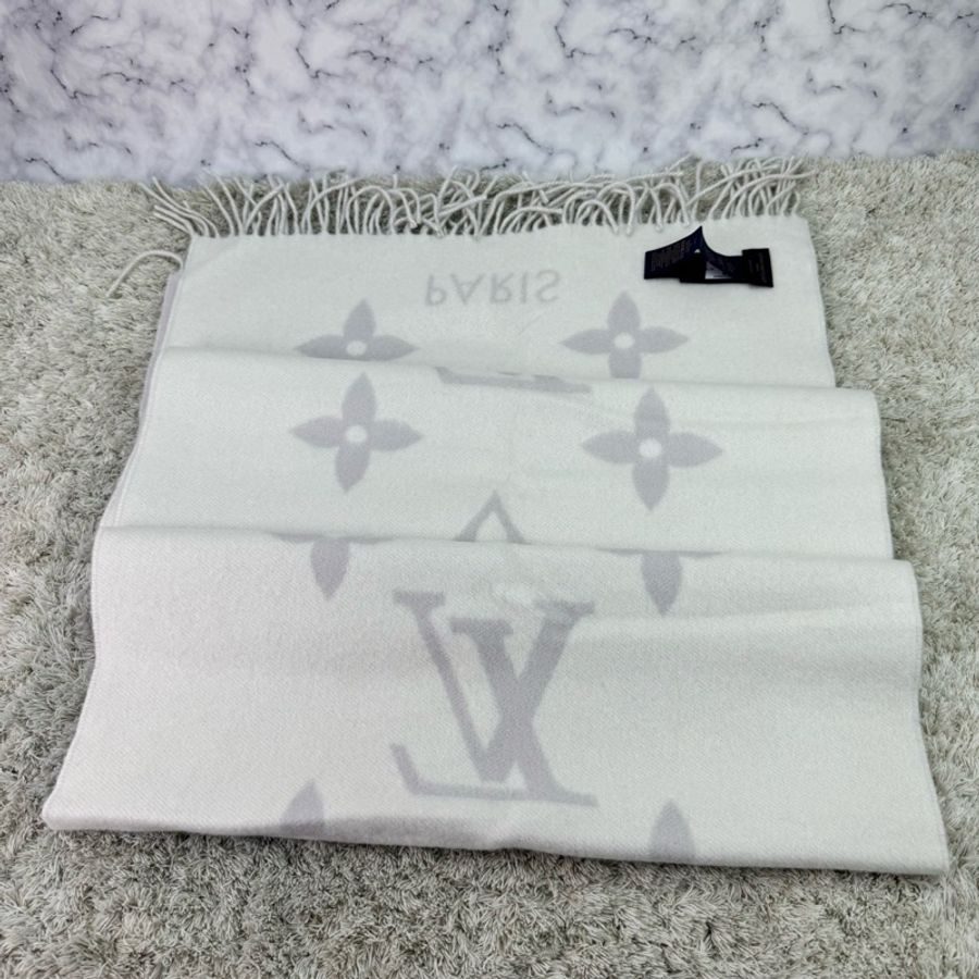 LV M78909 Reykjavik系列Monogram織花羊絨雙面針織圍巾 灰褐色-22