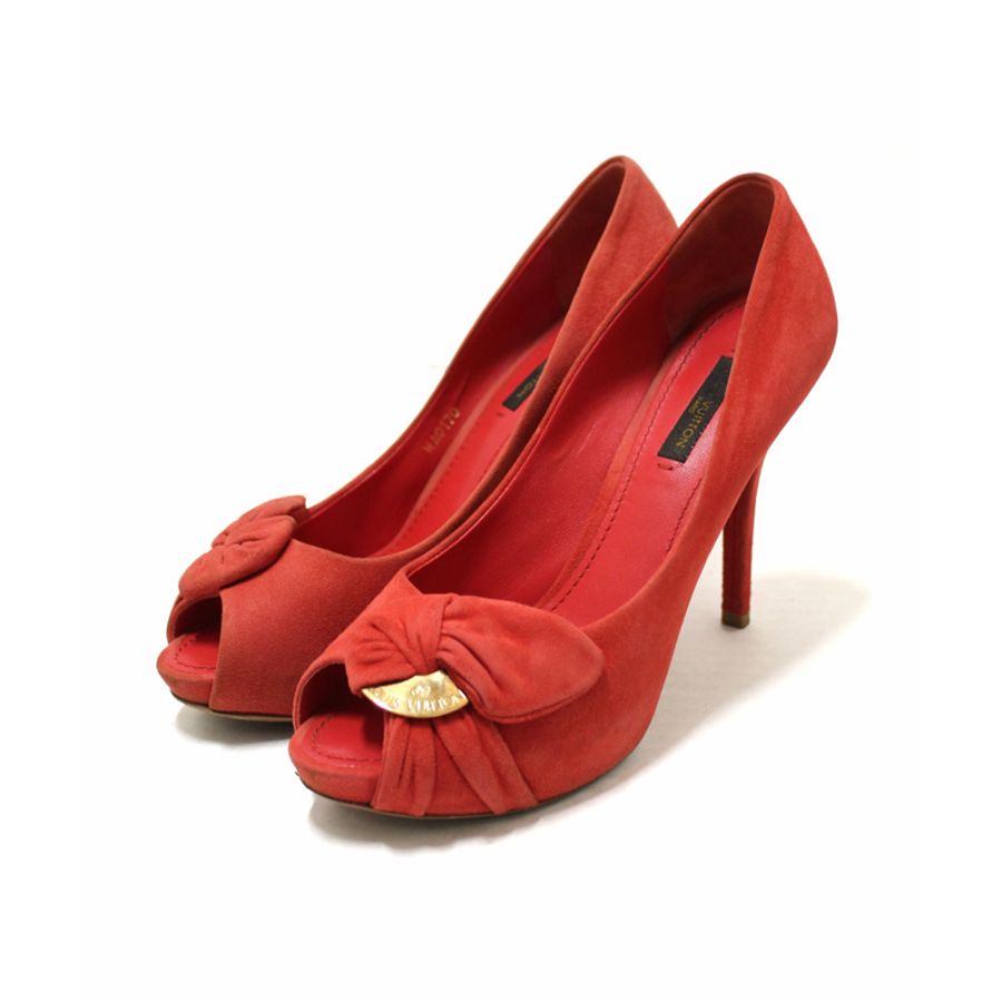 Louis Vuitton Red Suede Leather Pumps Shoes Size 37-2