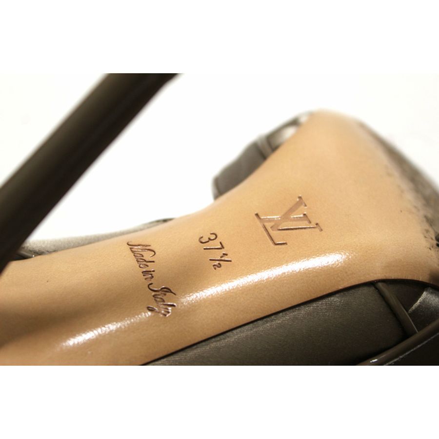 Louis Vuitton Taupe Satin Bow Woven Open Toe Pump Shoes Size 37.5-6