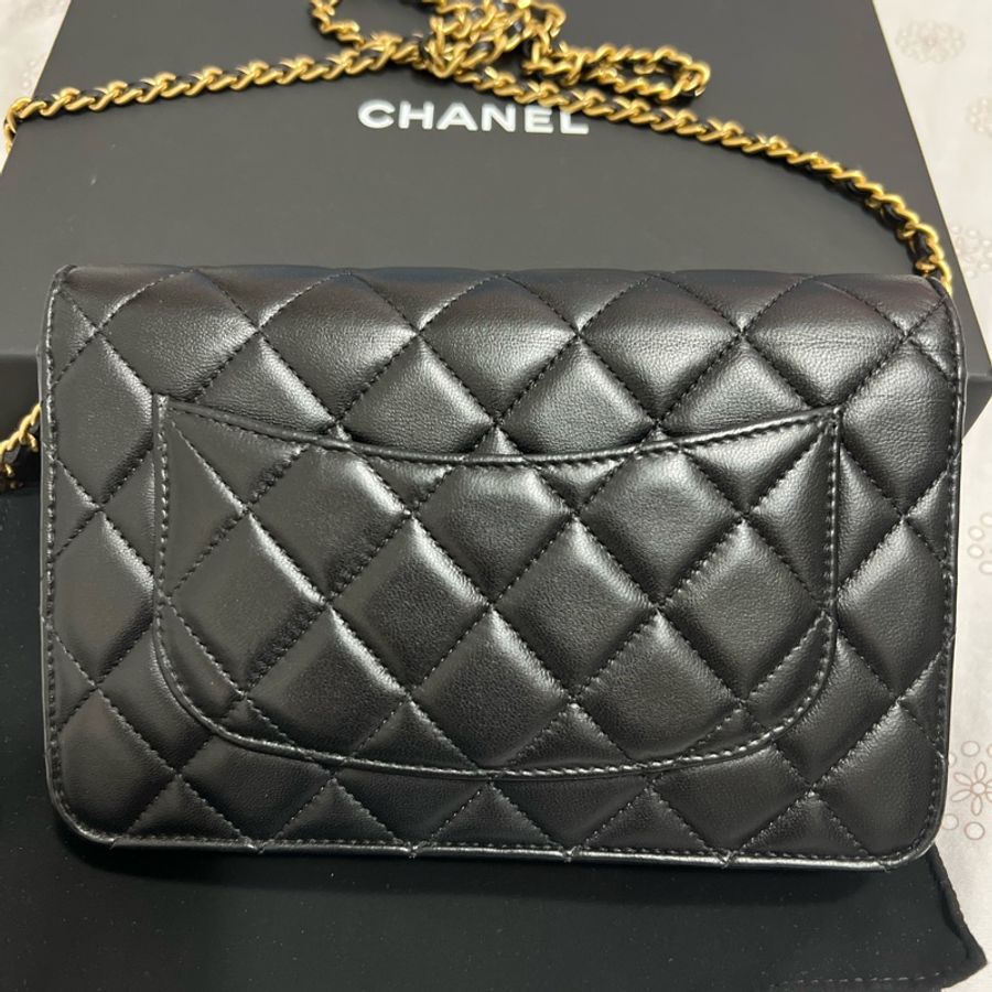 Chanel woc 璇扣 金球 金片款 小羊皮-2
