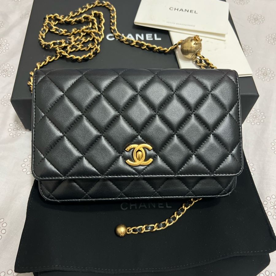Chanel woc 璇扣 金球 金片款 小羊皮-6