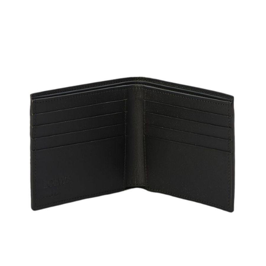 【LOEWE 羅威】Bifold 緞面小牛皮 壓紋 雙摺 皮夾 卡夾 短夾 黑色 C565302X07-2