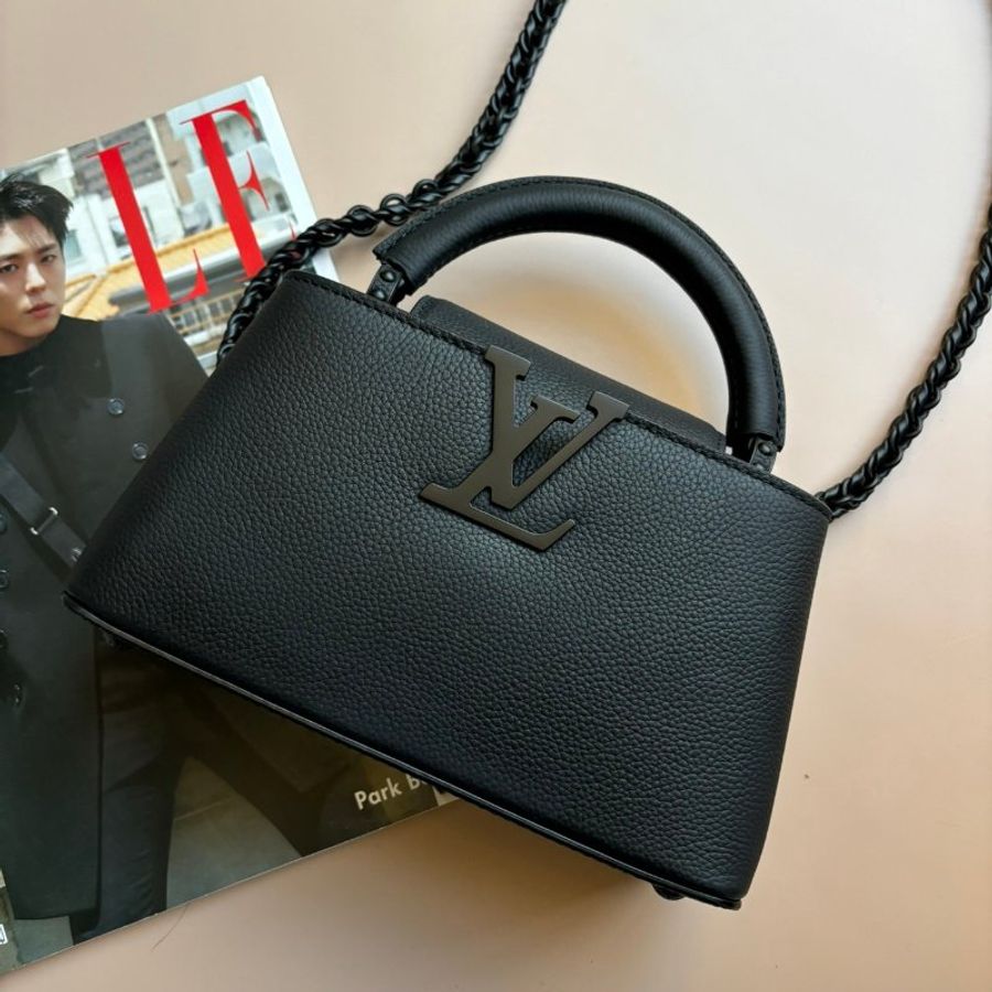 ::LOUIS VUITTON:: LV M23955黑皮革黑LOGO MINI手提兩用包-0