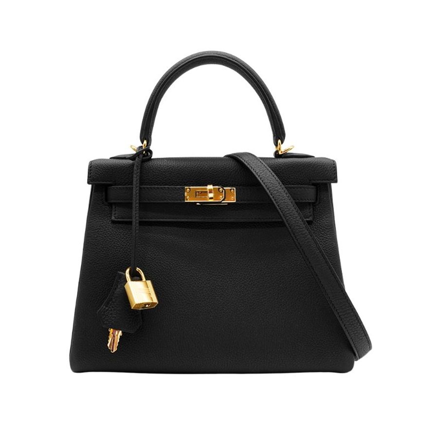 Hermes Kelly Togo牛皮金釦手提/肩背包-25cm(89黑)-0