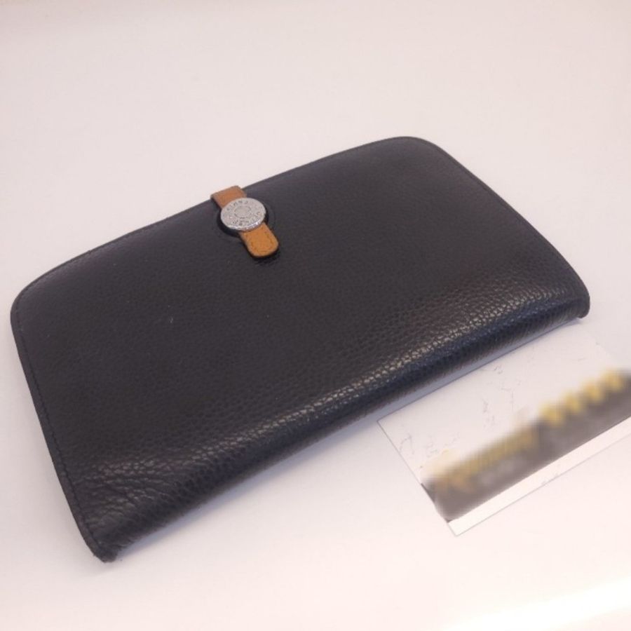 HERMES 愛馬仕Dogon DUO Wallet 多功能長夾/護照夾
(黑色/銀扣/橘色)-0