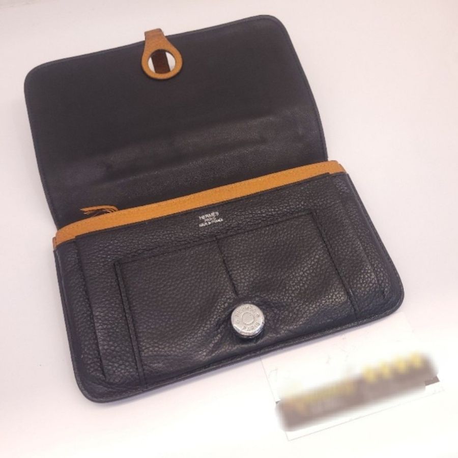 HERMES 愛馬仕Dogon DUO Wallet 多功能長夾/護照夾
(黑色/銀扣/橘色)-2