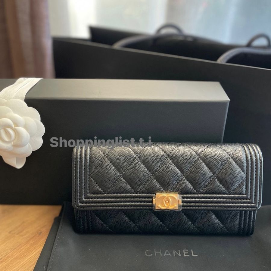 CHANEL boy wallet 黑金 荔枝皮 長銀包-0