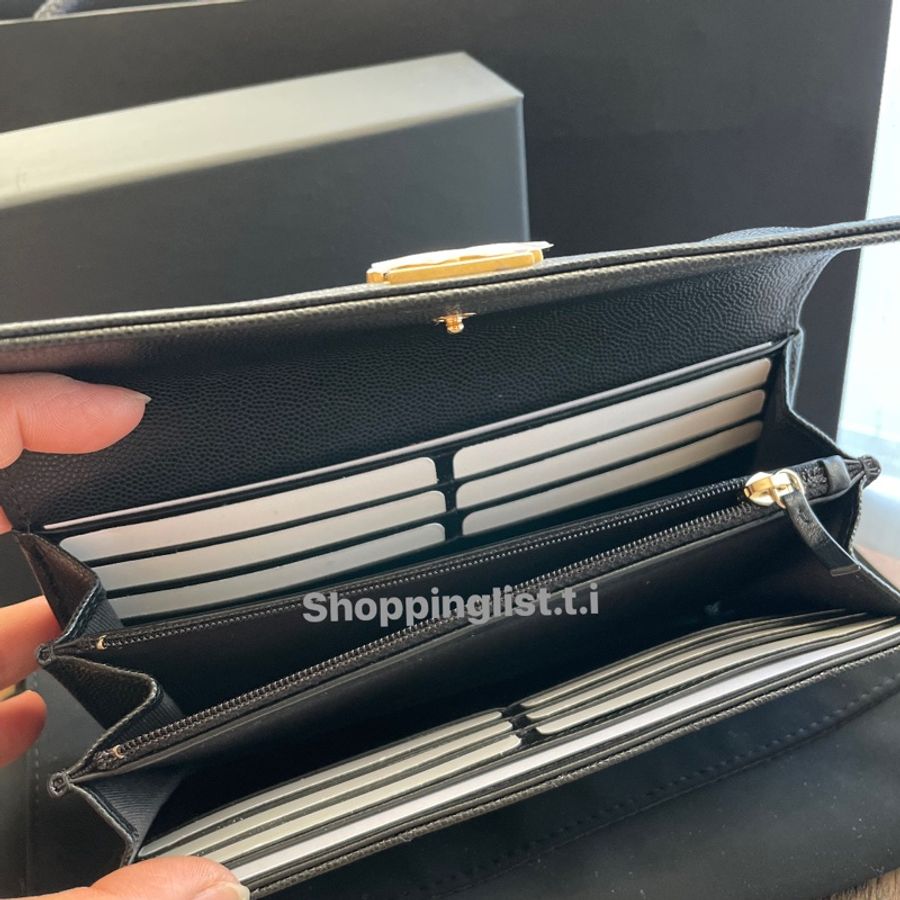 CHANEL boy wallet 黑金 荔枝皮 長銀包-1