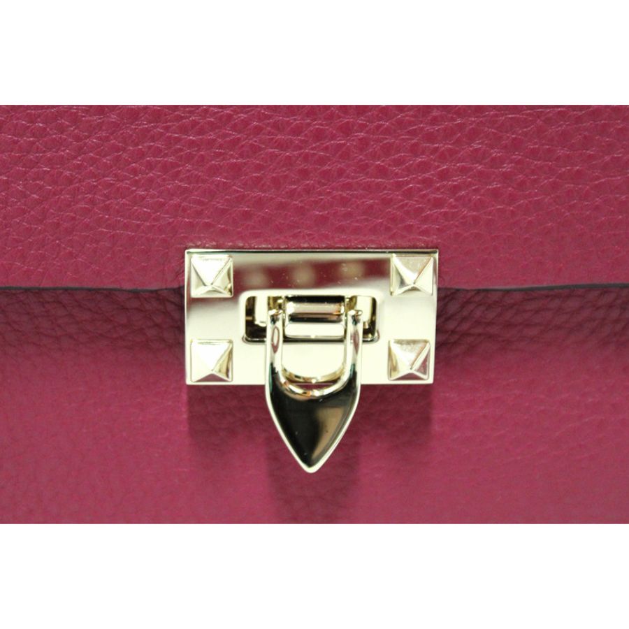 NEW Valentino Garavani Pink Pebbled Calfskin Rockstud Flip Lock Flap Messenger Bag-2