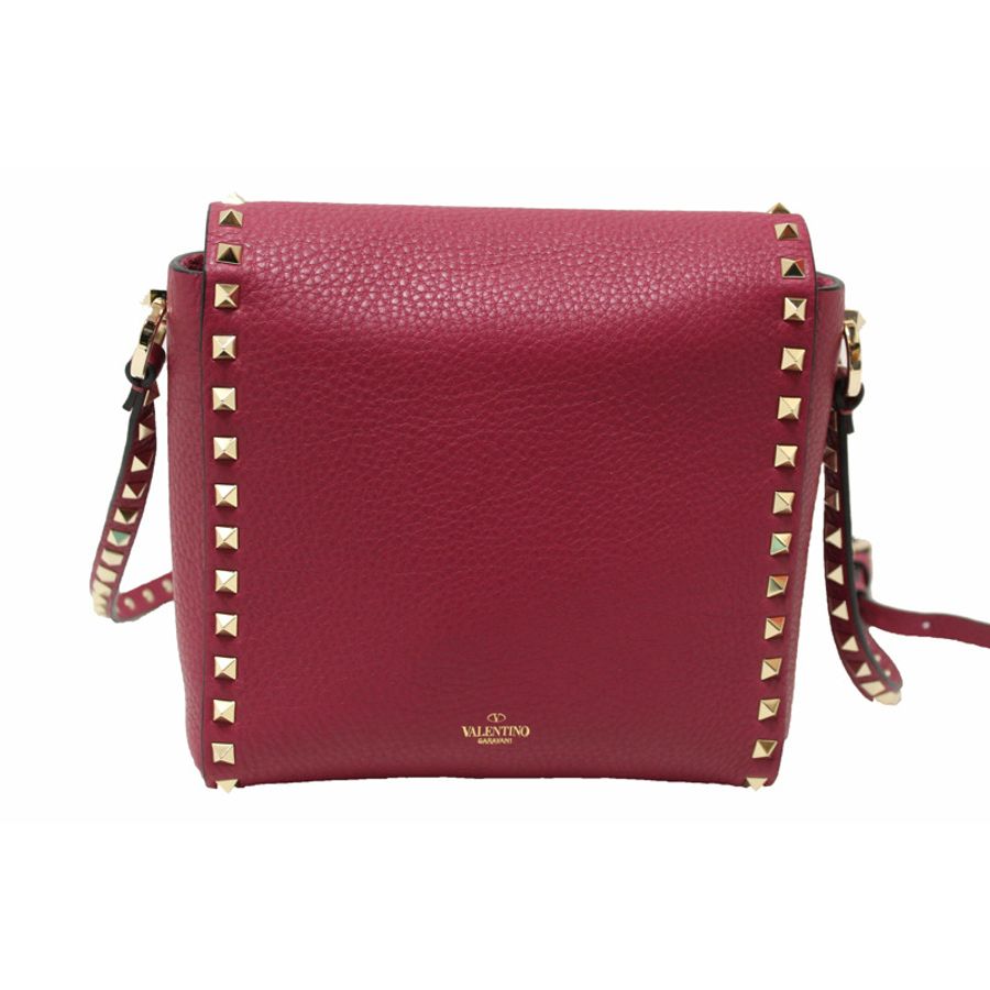 NEW Valentino Garavani Pink Pebbled Calfskin Rockstud Flip Lock Flap Messenger Bag-4