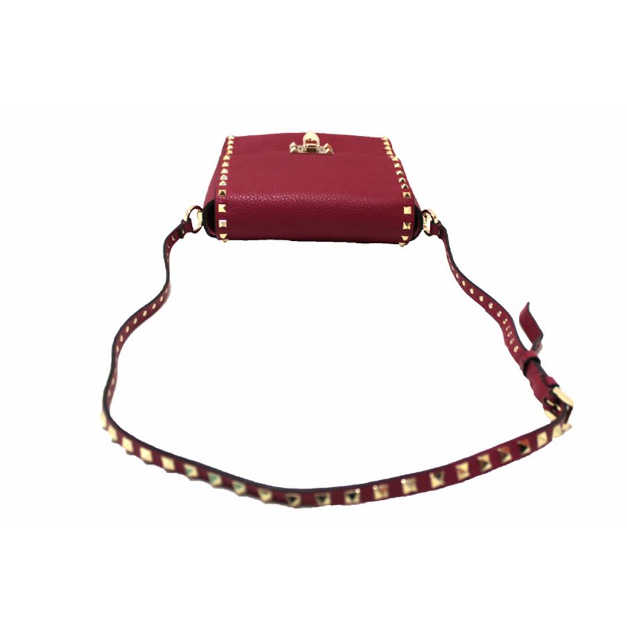 NEW Valentino Garavani Pink Pebbled Calfskin Rockstud Flip Lock Flap Messenger Bag-7