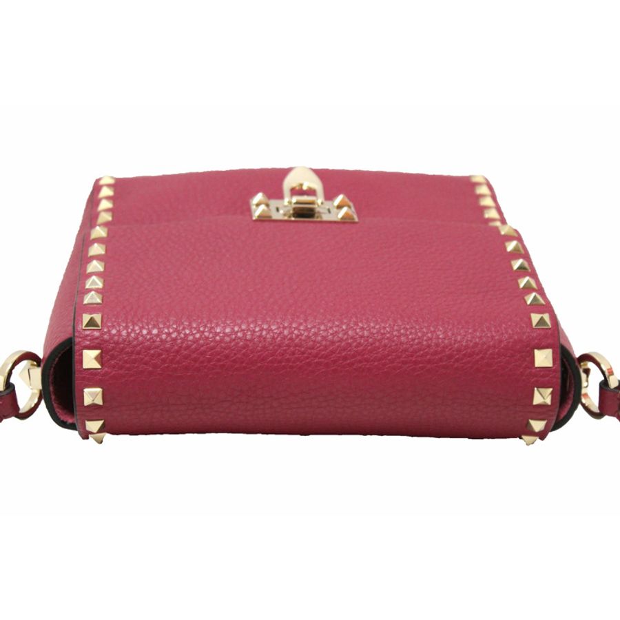 NEW Valentino Garavani Pink Pebbled Calfskin Rockstud Flip Lock Flap Messenger Bag-8