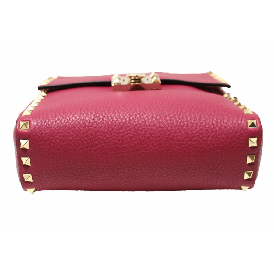 NEW Valentino Garavani Pink Pebbled Calfskin Rockstud Flip Lock Flap Messenger Bag-11