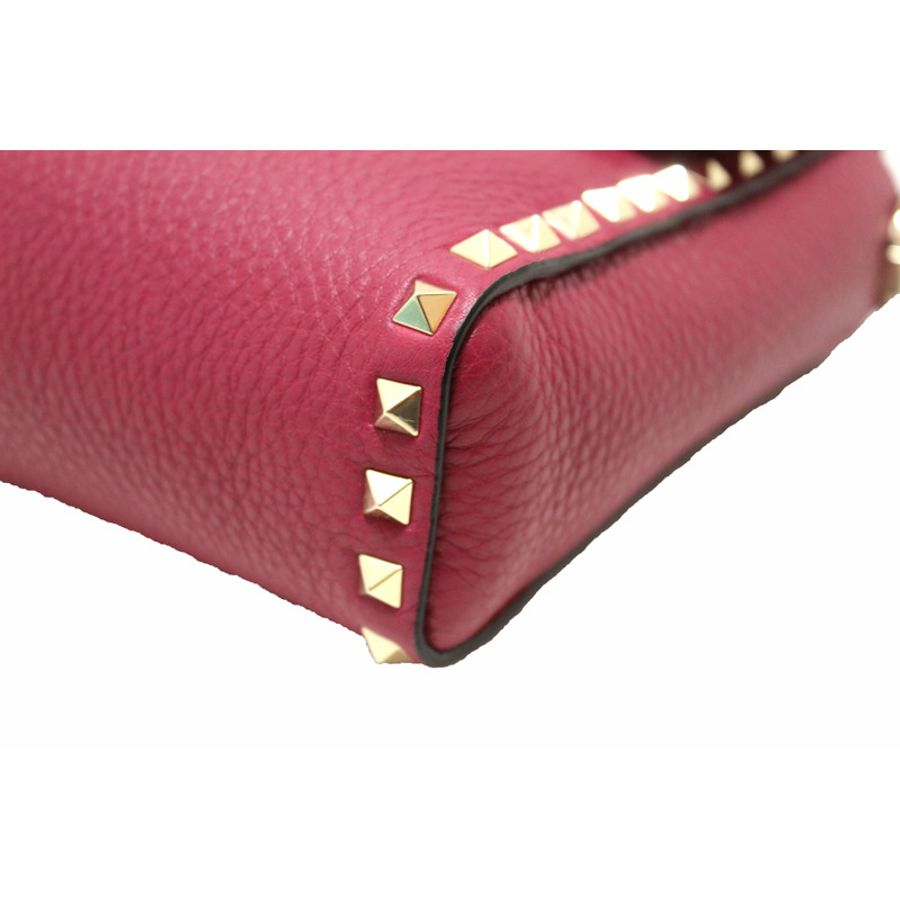 NEW Valentino Garavani Pink Pebbled Calfskin Rockstud Flip Lock Flap Messenger Bag-12