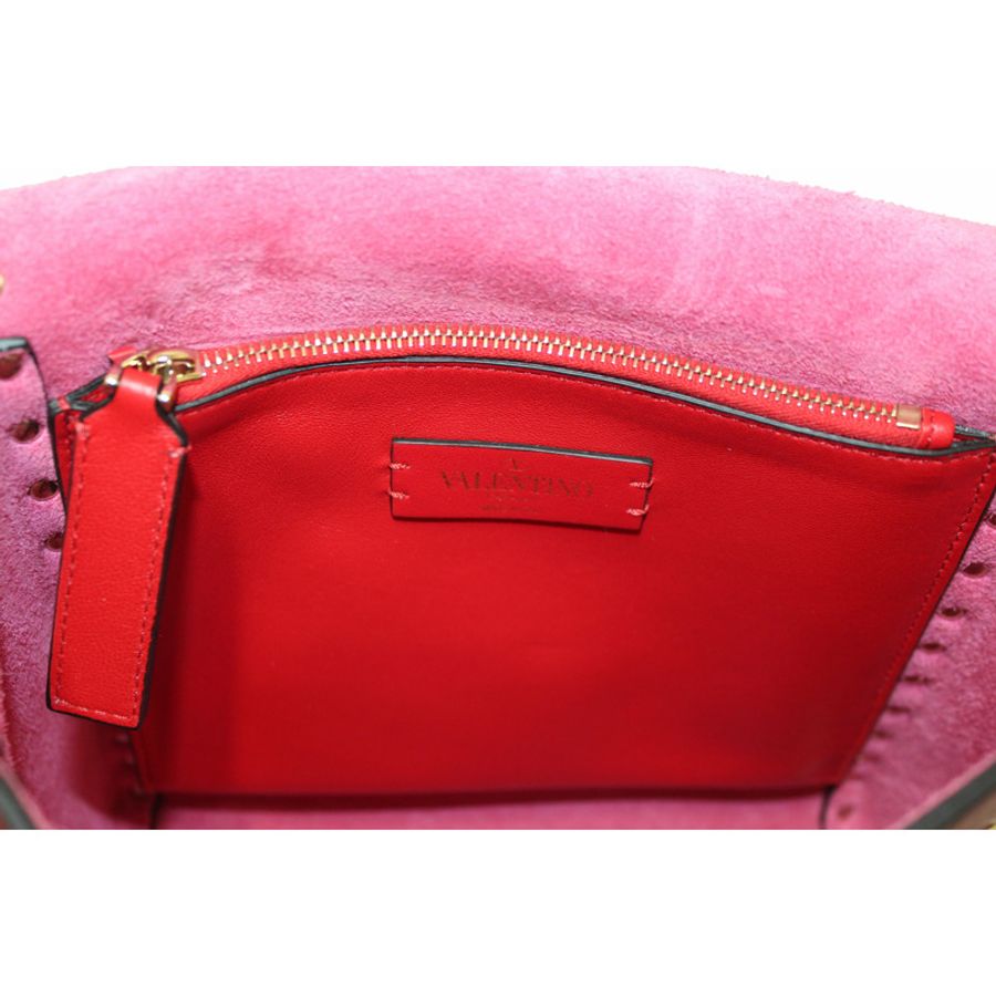 NEW Valentino Garavani Pink Pebbled Calfskin Rockstud Flip Lock Flap Messenger Bag-14