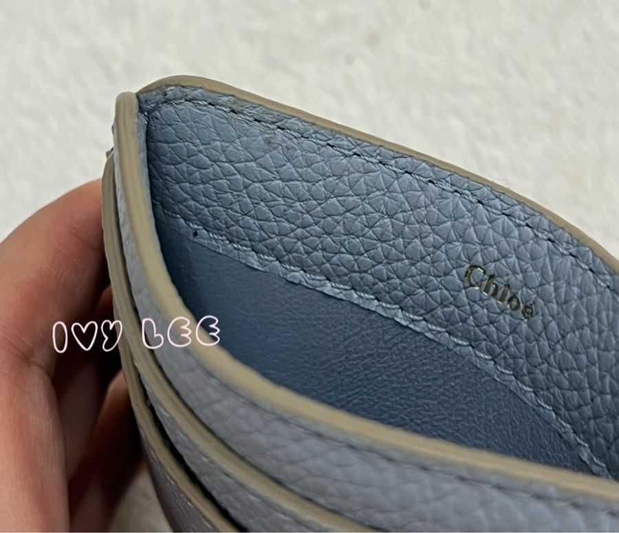 Chloe Marcie 金屬LOGO 小牛皮卡片夾 名片夾 水藍色 二手精品-3