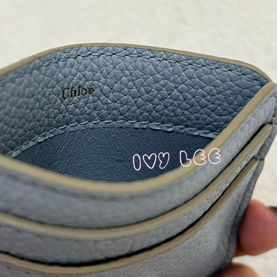 Chloe Marcie 金屬LOGO 小牛皮卡片夾 名片夾 水藍色 二手精品-4