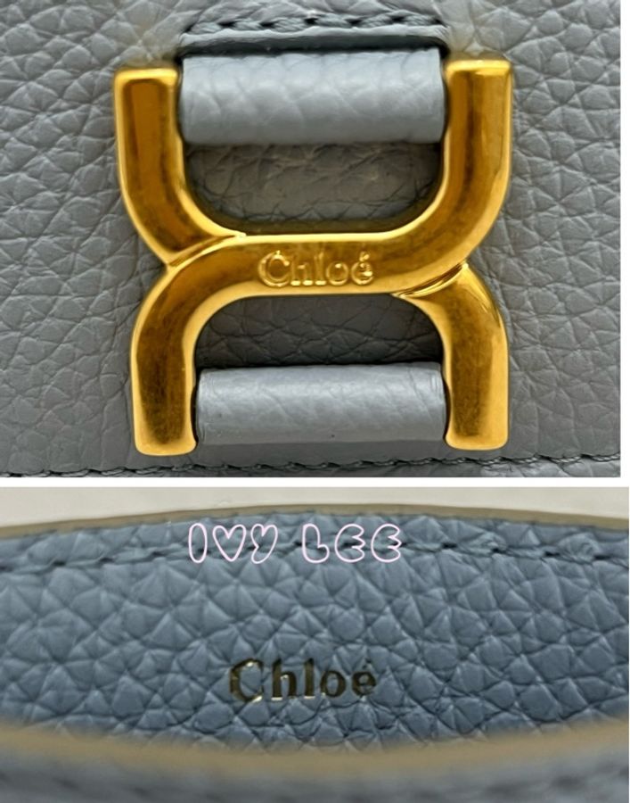 Chloe Marcie 金屬LOGO 小牛皮卡片夾 名片夾 水藍色 二手精品-12