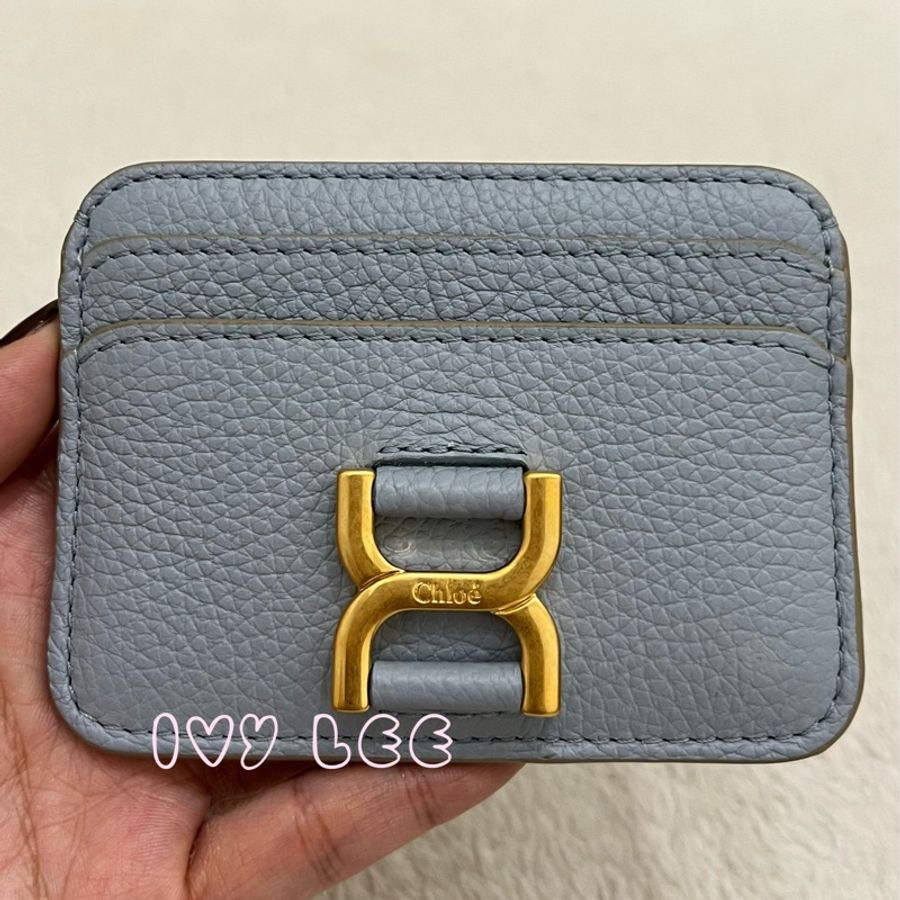Chloe Marcie 金屬LOGO 小牛皮卡片夾 名片夾 水藍色 二手精品-16
