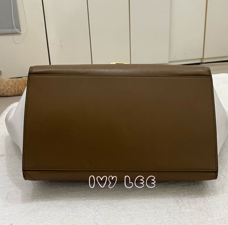 CELINE 拼色 鞦韆包 朱紅色/棕色/白色三色皮革 手提包 肩背包 斜背包 二手精品-2
