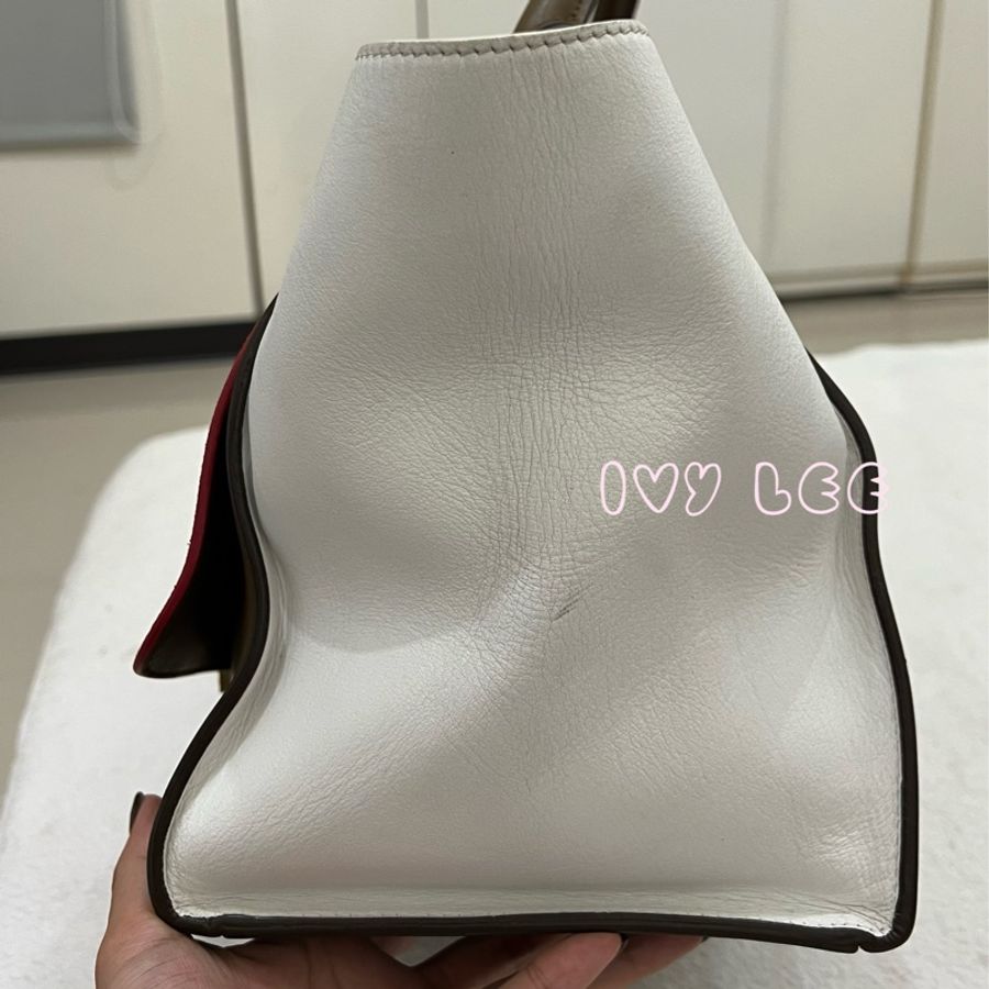 CELINE 拼色 鞦韆包 朱紅色/棕色/白色三色皮革 手提包 肩背包 斜背包 二手精品-4