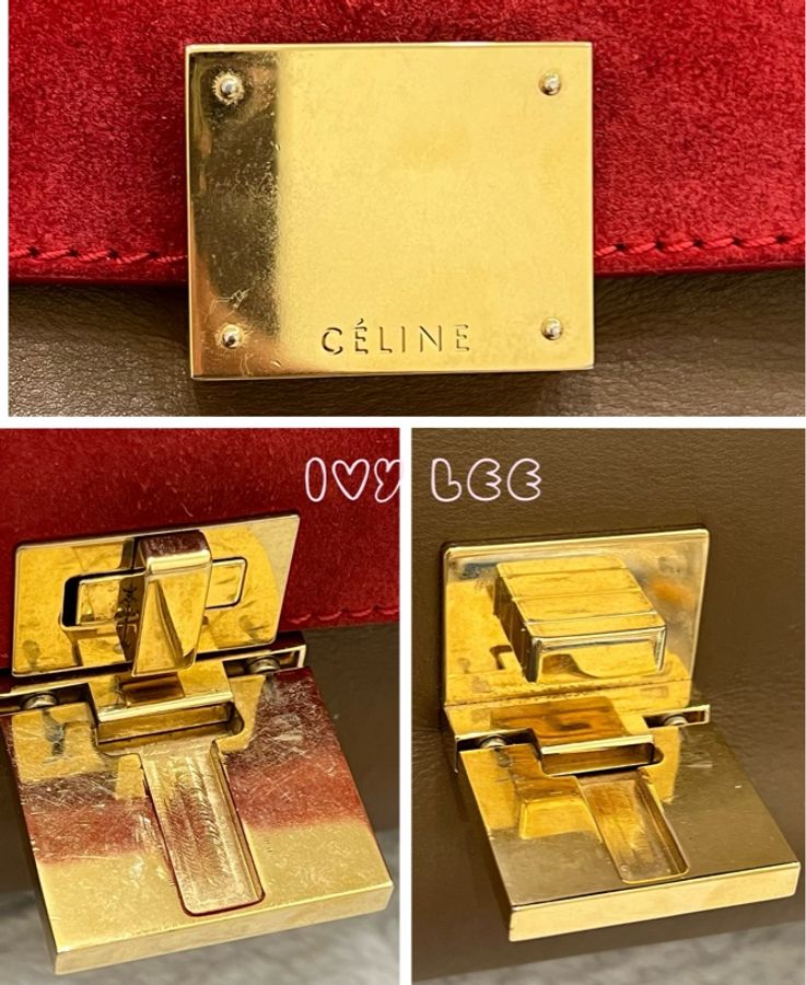 CELINE 拼色 鞦韆包 朱紅色/棕色/白色三色皮革 手提包 肩背包 斜背包 二手精品-20