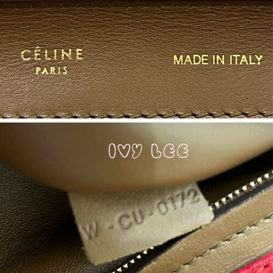 CELINE 拼色 鞦韆包 朱紅色/棕色/白色三色皮革 手提包 肩背包 斜背包 二手精品-24
