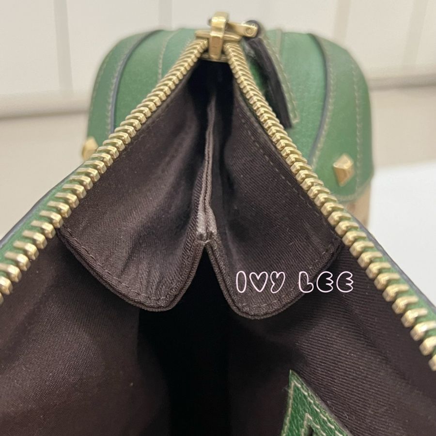 GUCCI 131023 GG 帆布 鑲嵌手提包 綠色皮革 手提包 肩背包 二手精品-14