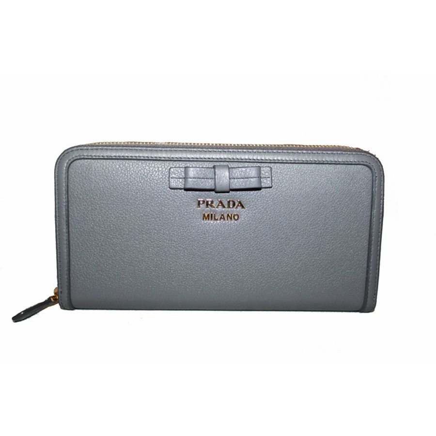Prada Grey Women's Bow Detail Continental Leather Wallet-0