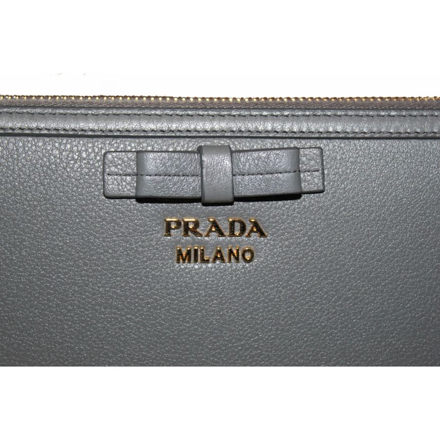 Prada Grey Women's Bow Detail Continental Leather Wallet-1
