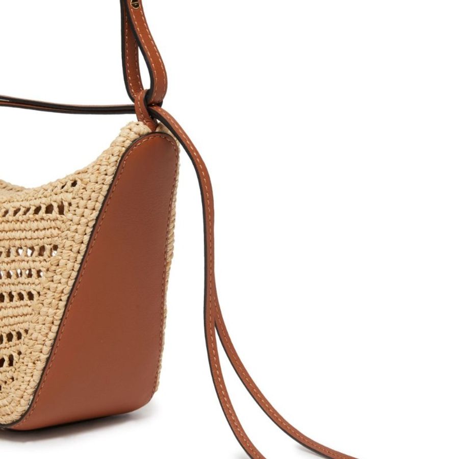 【LOEWE 羅威】Mini Hammock Hobo 迷你 經典小牛皮 酒椰纖維 肩背包 腋下包 吊床包 棕褐色 自然色-4