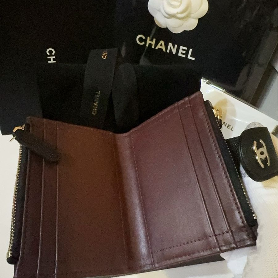 CHANEL 香奈兒經典雙C LOGO/菱格粒紋牛皮金釦萬用卡夾/零錢包/稀有款-2