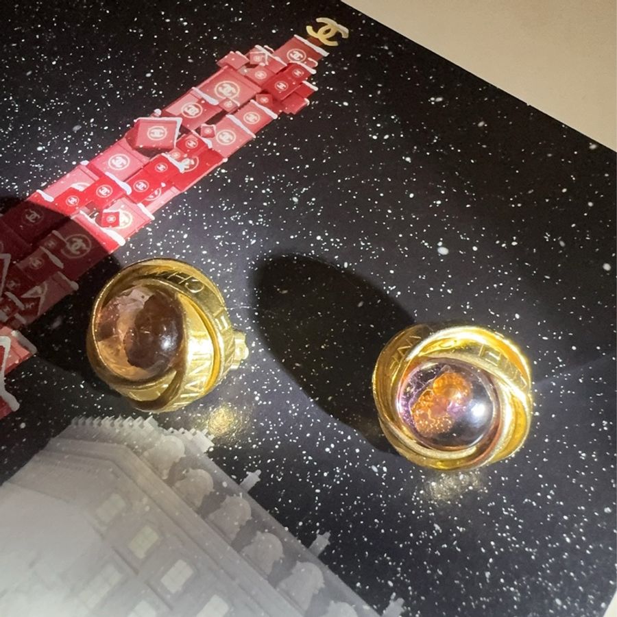 Chanel Vintage 1996年重工粉馬卡龍色琉璃耳環/立體感/經典款-0