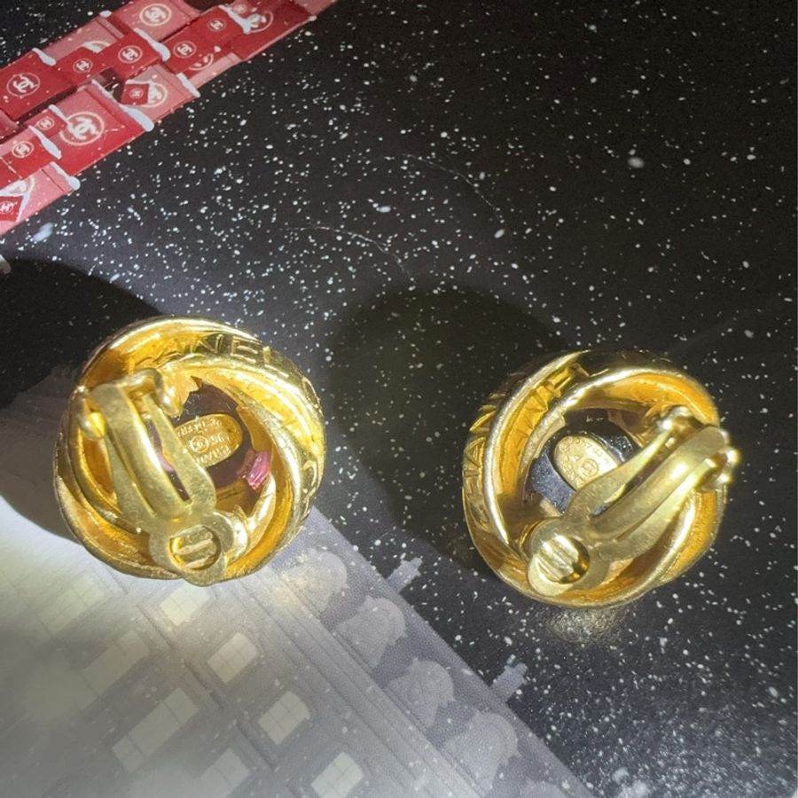 Chanel Vintage 1996年重工粉馬卡龍色琉璃耳環/立體感/經典款-1